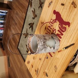 Birch tree log candle lit latern